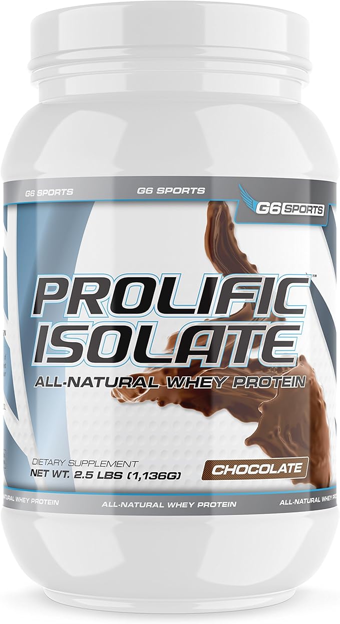G6 Sports Nutrition Prolific Isolate All Natural Whey Protein Isolate (Gluten Free Lactose Free Stevia Sweetened 25g Protein 100 Calories) – 2.5lb Jar – Chocolate