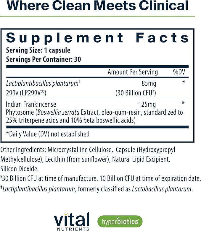 Hyperbiotics Vital Nutrients IBS Probiotic | Reduce Symptoms of IBS* | Clinically Studied Vegan probiotic for IBS Relief from Bloating Gas Diarrhea &amp Abdominal Discomfort* | 30 Capsules