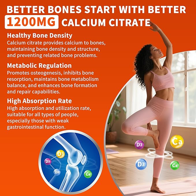 (2 Pack) Calcium Citrate 1200 mg with Vitamin D3 Gummies for Women &amp MenCalcium Supplements for Bone &amp Teeth SupportHigh Absorption - Easy to Digest Sugar FreeVeganOrange Flavor60 Day Su