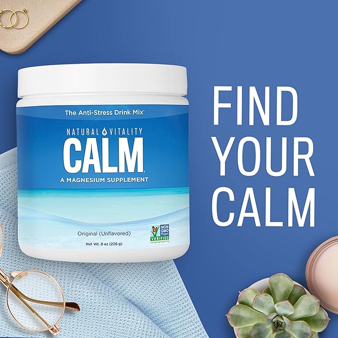 Natural Vitality Calm Magnesium Supplement Anti-Stress Drink Mix Powder Gluten Free Vegan &amp Non-GMO Watermelon 16 oz