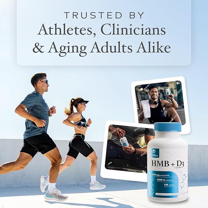 HMB and Vitamin D3 Supplement 1500mg Patented Formula with Clinical Dose Preserve Lean Muscle with Ageless Performance Beta-Hydroxy Beta-Methylbutyrate Capsules 120 Count