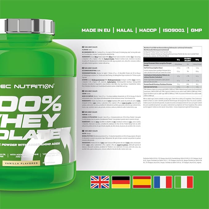 100% Whey Isolate Protein 2000g Vanilla Scitec Nutrition 80 servings 2kg = 441lb by Scitec Nutrition