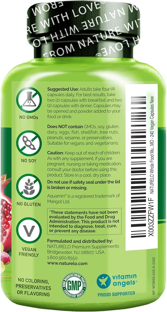 NATURELO Whole Food Multivitamin for Women 50+ (Iron Free) with Vitamins Minerals &amp Organic Extracts - Supplement for Post Menopausal Women Over 50 - No GMO - 240 Vegan Capsules