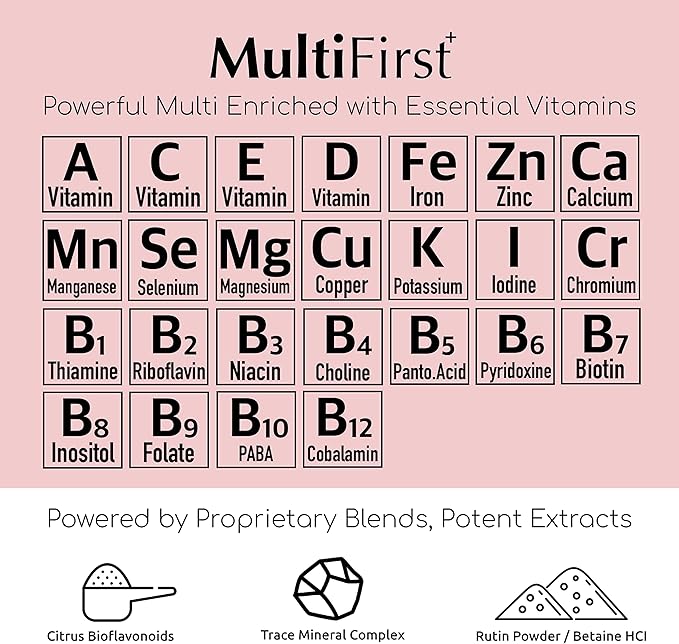 MultiFirst Adult MultiVitamin Advanced Immune System &amp Overall Body Performance Formula Metabolism Booster For Energy Focus Digestive &amp Probiotic System Vitamin C A D B Complex Folate