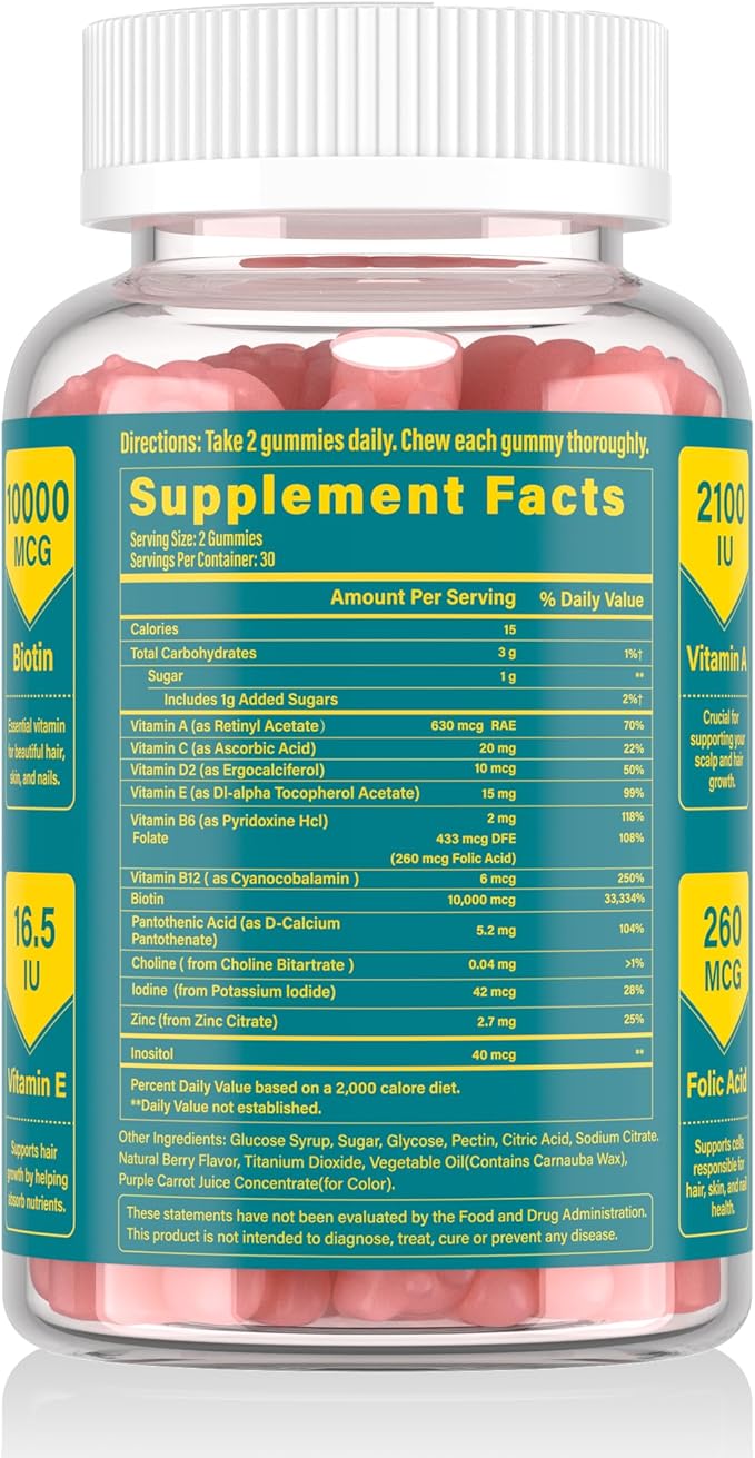 Biotin Gummies -Hair Skin and Nails Vitamins for Men &amp Women Vegan Vitamin B7 Supports Hair Growth and Stronger Nails