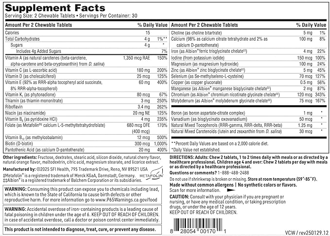Klaire Labs SFI Health VitaTab Chewable - Multivitamin with 24 Vital Nutrients for Kids &amp Adults Natural Cherry-Orange Flavor No Artificial Colors Flavors or Preservatives (60 Tablets)