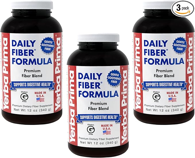 Yerba Prima Daily Fiber Formula 12 oz (3 Pack) - Soluble &amp Insoluble Dietary Fiber Supplement - Colon Health - Vegan Non-GMO Gluten-Free
