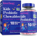 LOVEBUG Probiotics for Kids – Probiotic Chewables with Prebiotic Fiber for Age 4+Daily Children's Gut Health &amp Digestive Support Supplement Sugar-Free Berry Flavor 60 Count
