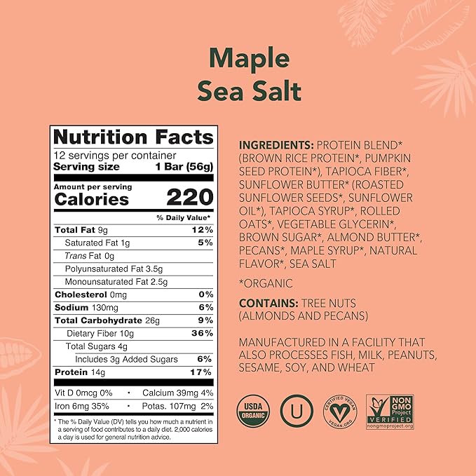 Aloha Organic Maple Sea Salt Protein Bar 12 ct