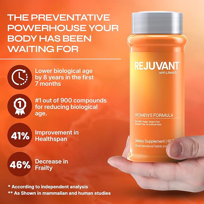Rejuvant AKG Longevity Supplement 1000MG Ultra 98% Pure (Calcium Alpha-Ketoglutarate) New Formula Coated Tablets Patented Vitamin Rich Controlled Release Formula 60 Tablets