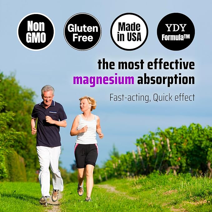 YDY Chelated Magnesium with K2 - Magnesium 200mg Vitamin D3 25mcg K2 100mcg - High Absorption Supports Muscle Bone Nerve Sleep - 60 Tablets