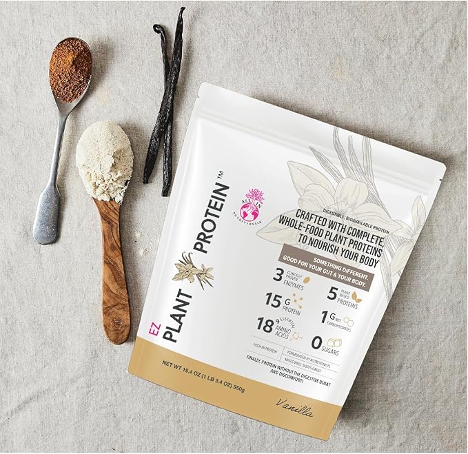 All In Nutritionals EZ Plant Protein. Plant Protein Powder with Fermented Rice Pumpkin Seed &amp Pea Sacha Inchi Digestive Enzymes Gluten-Free Non-GMO 15g Protein Vanilla Flavor 25 Servings