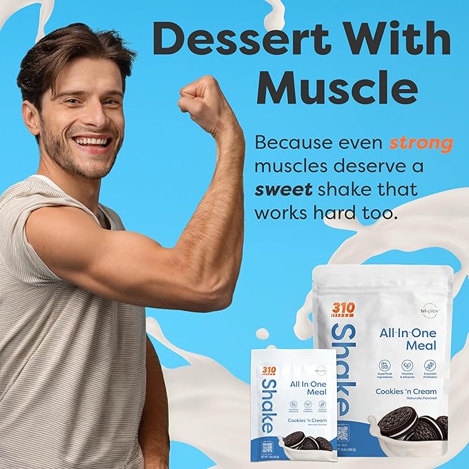 310 Nutrition All-in-One Meal Replacement Shake Starter Kit with Shaker Cup - High-Protein Fiber-Rich Vegan Superfood Blend - Sugar-Free Keto &amp Paleo Friendly Low Carb - Cookies &amp Cream - 2