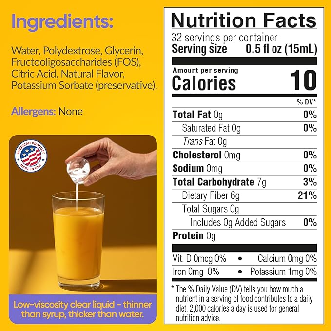 Medtrition HyFiber Liquid Fiber for Kids in Only One Tablespoon Supports Regularity and Softer Stools FOS Prebiotics for Gut Health 6 Grams of Fiber 32 Servings per Bottle (6 Bottles)