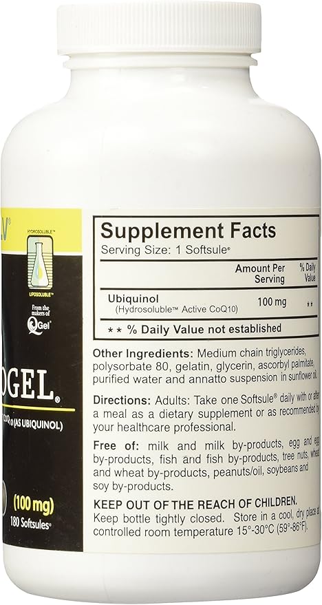 100mg Solubilized Ubiquinol (Ultra High Absorption) CoQ10 (Hydrosoluble Kaneka Ubiquinol) 100mg / 180 Softgels