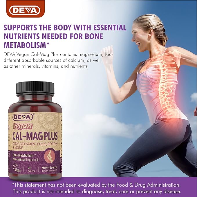 DEVA Vegan Cal MAG Plus Supplement with Calcium Magnesium Zinc Boron Vitamin C D &amp K 90 Tablets 12-Pack