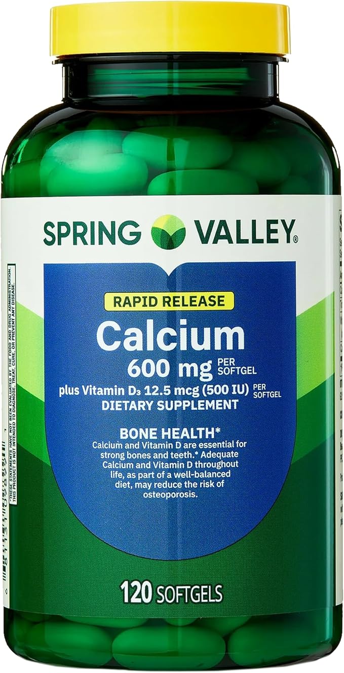 Spring Valley Calcium 600 mg + Vitamin D3 120 Softgels Bone Health Strong Teeth &amp Osteoporosis Support Rapid-Release Capsules Gluten-Free Supplement Bundle with Luall's 45 Diabetes Decoded