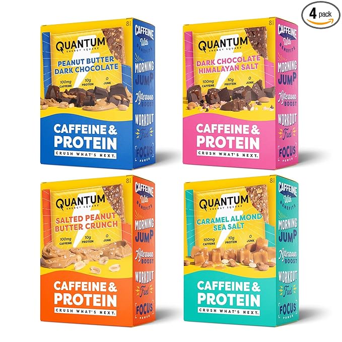 Quantum Energy Square: Energy Bar with Caffeine &amp 10g Protein. Delicious Healthy Snack On The Go. (Vegan Gluten-free Soy-free Dairy-free) (Variety Mega Pack)