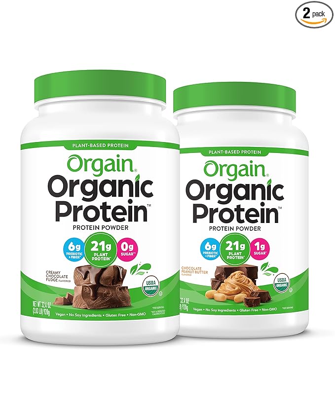 Orgain Organic Vegan Protein Powder Chocolate Peanut Butter (2.03 Pound) and Creamy Chocolate Fudge (2.03 Lb)