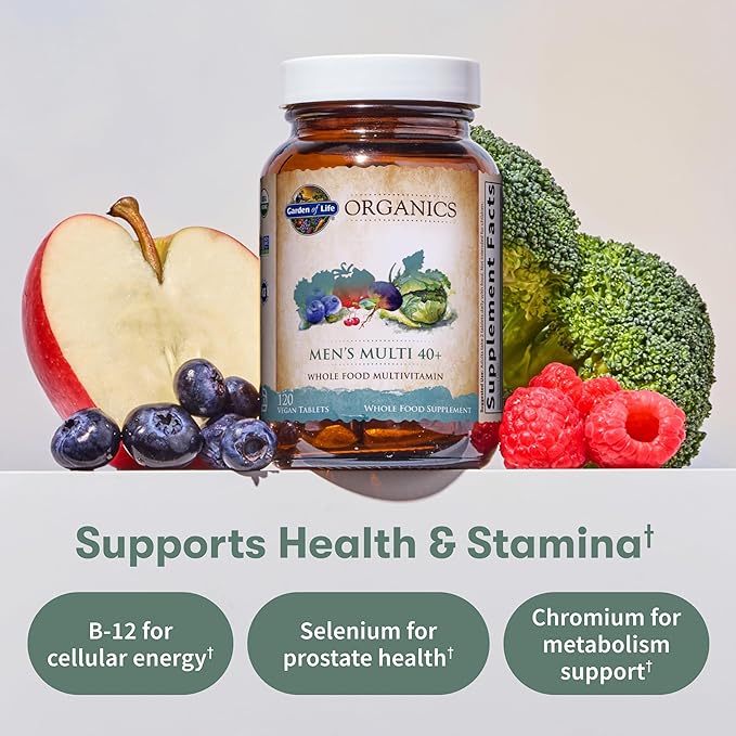 Garden of Life Organics Whole Food Multivitamin for Men 40+ 120 Tablets Vegan Mens Multi for Health &amp Well-Being Certified Organic Whole Food Vitamins &amp Minerals for Men Over 40 Mens Vitamins