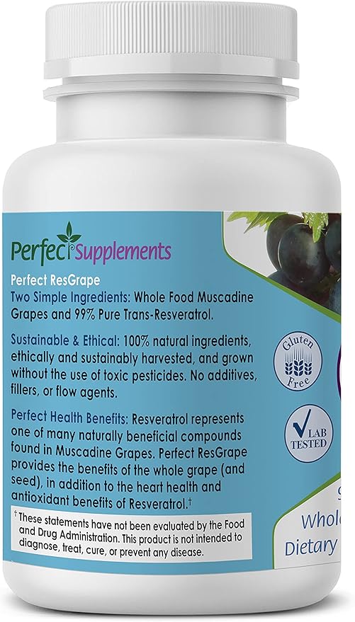 Perfect Supplements – Perfect ResGrape Resveratrol – 60 Capsules – Trans-Resveratrol &amp Organic Muscadine Grapes - 3 Pack