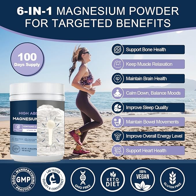 NATURE TARGET Magnesium Powder Supplement with Glycinate Citrate Malate Magnesium Complex with L-Theanine &amp Vitamin B6 for Muscle Heart &amp Brain Vegan 10.58 oz (100 Servings) Lemon Orang