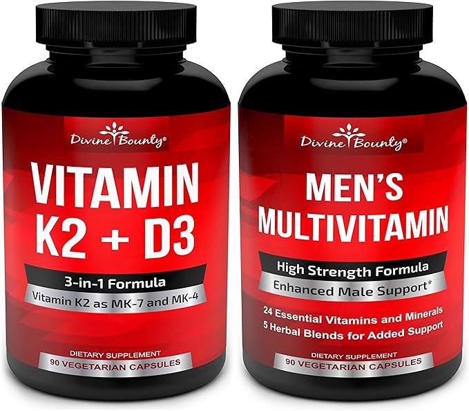 Divine Bounty Vitamin K2 with D3 &amp Men's Multivitamin Bundle