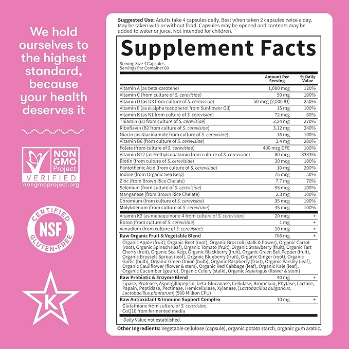 Garden of Life Vitamin Code Multivitamin for Women 50 &amp Over B Vitamins A C D3 E &amp K CoQ10 Probiotics &amp Enzymes for Women 50 Plus 240 Capsules