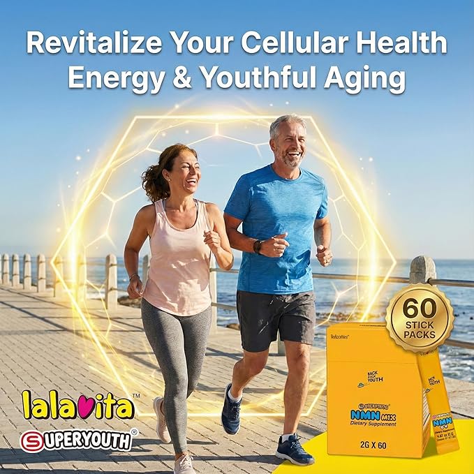 SuperYouth NMN Mix Powder Supplement 8-in-1 60 Stick Packs 2g per Pack Longevity Formula with Resveratrol Fisetin CoQ10 Quercetin Spermidine Natural Lemon Flavor 4.23 oz Total