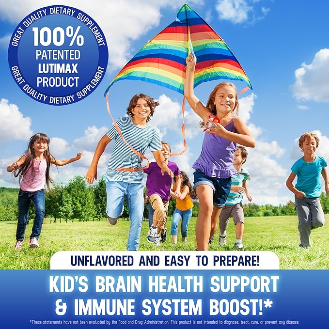 Lutimax Pediatric Powder Brain Supplement with Luteolin Rutin &amp LTheanine - Kids Memory Focus Muscle &amp Immune Support Brain Supplement - Nootropic Antioxidants for Brain Health Support 100