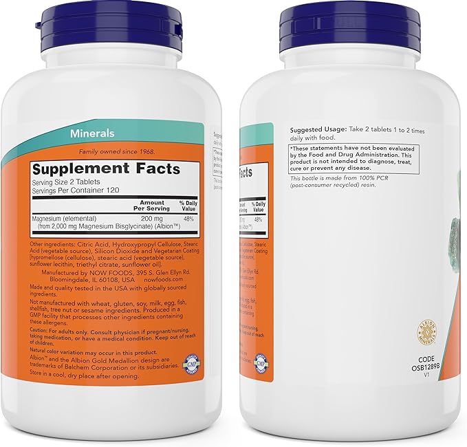 Now Foods Magnesium Glycinate 240 Tablets - Supports Healthy Muscle and Nerve Functions - Non-GMO