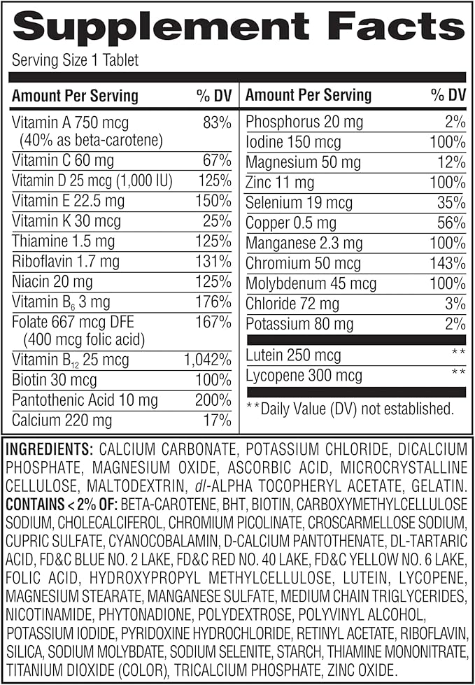 Equate Adult 50+ One Daily Complete Multivitamin/Multimineral Supplement 125 Tablets Comprehensive Multivitamin for Adults Over 50 + Createandbundle Sticker