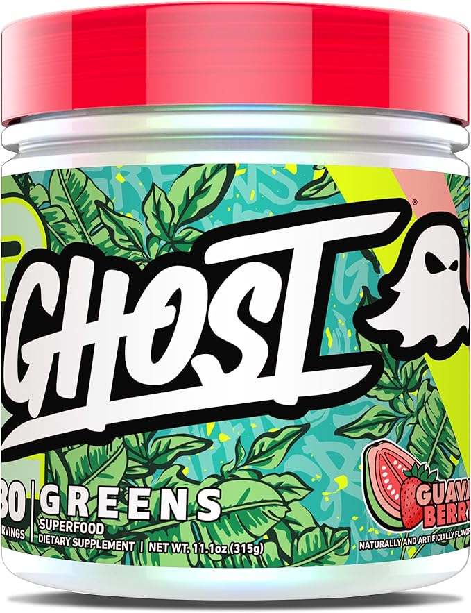 GHOST Greens Powder Guava Berry - 30 Servings - 19 Superfood Greens &amp Reds Powder Fruits Vegetables Spirulina &amp Chlorella Prebiotics 10 Billion CFU Probiotic &amp Digestive Enzymes - G