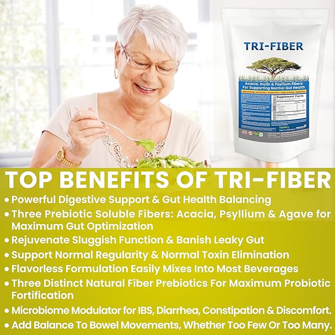 Tri-Fiber Soluble Fiber Powder Unflavored High Fiber 3-in-1 Soluble Fiber Supplement for Digestive Support. Dietary Fiber 1 lbs (16oz)