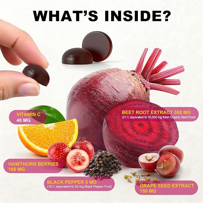 Organic Beet Root Gummies Mixed Berry Flavor SupplementsNatural Extract 21:1 Concentrate Sugar Free Chews Energy Vitality &amp Performance Support Beetroot Gummies