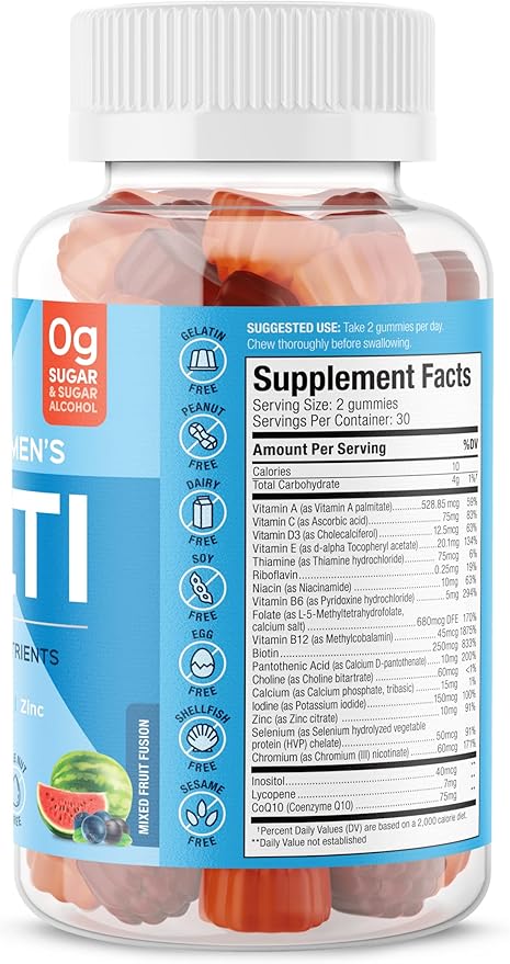 SUKU Men's Daily Multivitamin Gummies – Vitamins A B12 C D3 E Zinc CoQ10 &amp Lycopene – Prostate Heart &amp Immune Support – Sugar-Free Vegan Mixed Fruit Fusion – 60 Count