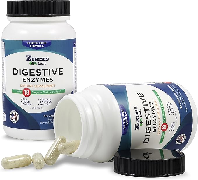Zenesis Labs Digestive Enzymes - with Amylase Bromelain Protease Lipase &amp 14 Other Enzymes - 90 Capsules