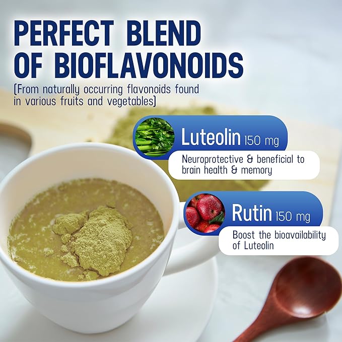 Lutimax Pediatric Powder Brain Supplement with Luteolin &amp Rutin - Kids Memory Focus Muscle &amp Immune Support Brain Supplements - Nootropic Antioxidants - 100 Servings