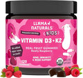 Llama Naturals Vitamin D3 K2 Gummies for Kids Vegan Organic Children Toddler Vitamin D Gummies Real Fruit Gummy Vitamins No Added Sugar Cane Raspberry 120 Ct