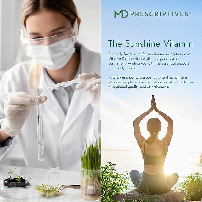 MD Prescriptives Vitamin D3 180 Gelcaps - Maximum Absorption for Strong Bones Muscle &amp Immune Support Non GMO Vegetarian Softgels 125 mcg (5000 IU)