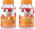 Lifeable B Complex Kids + Biotin Kids Gummies Bundle - Great Tasting Vitamin Supplement Gluten Free GMO Free Chewable Gummy