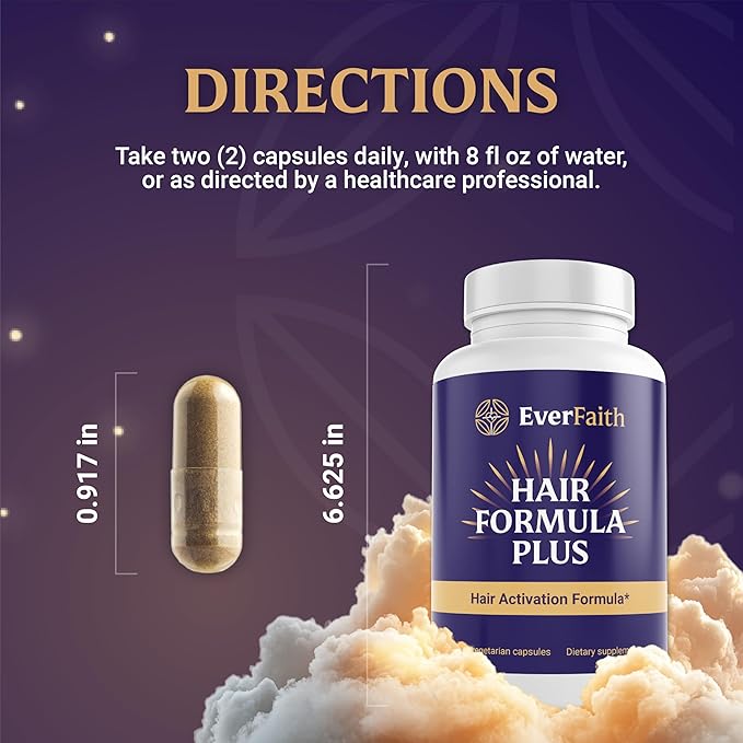 EVERFAITH Hair Formula Plus - Hair Growth Vitamins - Biotin for Hair Growth for Women &amp Men - with Keratin Collagen Saw Palmetto Horsetail Zinc Ashwagandha L-Lysine Iron &amp More - 60 Cap