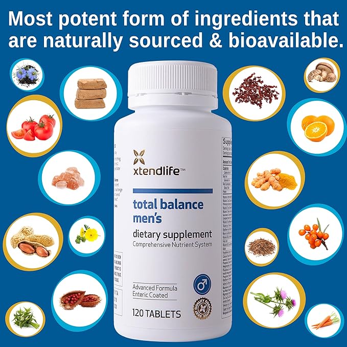 Xtendlife Total Balance Men’s Multivitamin for Immune Heart Digestive &amp Cellular Health - Daily Support - 70+ Nutrients &amp Minerals - 30 Day Supply