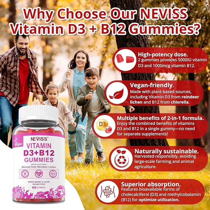 NEVISS Methylated Multivitamin Vitamin D3 + Vitamin B12 Gummies 3Pack
