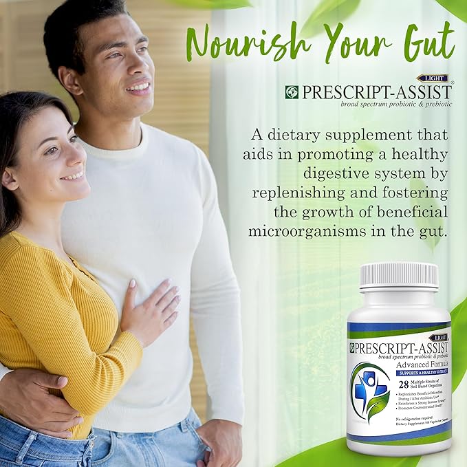 Prescript-Assist Light - 28 Strains Soil Microflora Probiotic and Prebiotic for Children &amp Adults with Advanced Formula - Soil Based Probiotics for Gut Health - No Refrigeration Needed 60 Caps