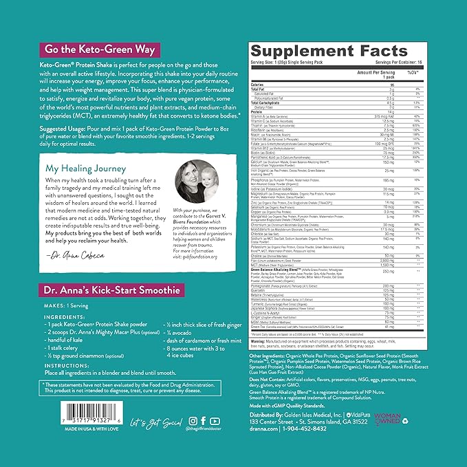 VIDAPURA Keto-Green Protein Shake by Dr. Anna Cabeca – Chocolate Vegan Protein for Women – 16 Servings – Alkaline Plant-Based Keto-Friendly
