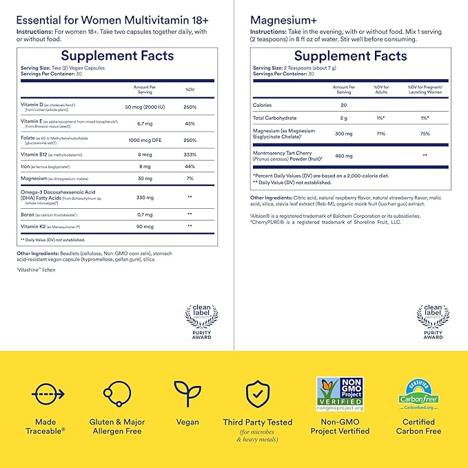 Ritual Foundational Wellness Duo Essential Multivitamin for Women 18+ to Support Foundational Health and Magnesium+ Drink Mix for Mind and Muscle Relaxation 30 Day Supply