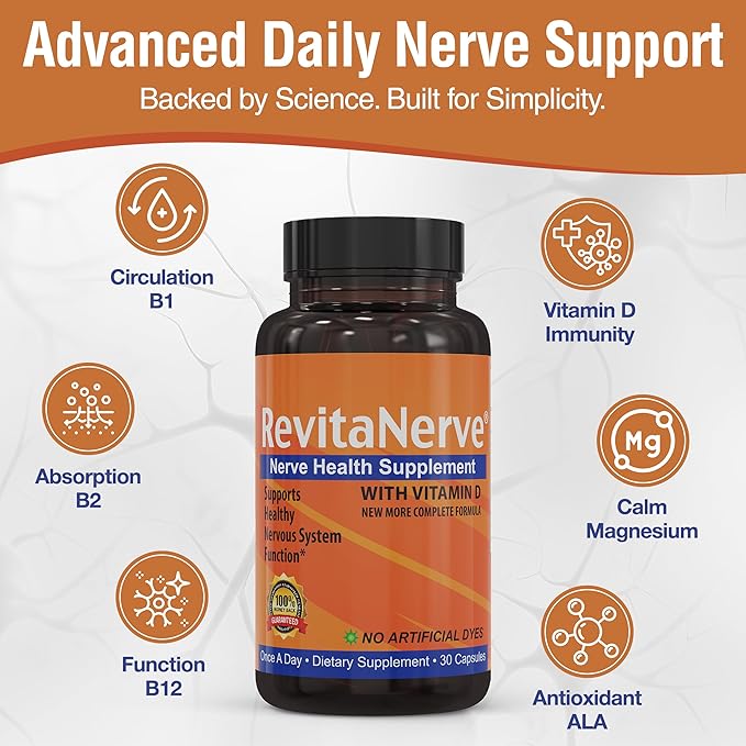 Nerve Support Supplement with 300mg Alpha Lipoic Acid Vitamin D3 Benfotiamine B2 B6 B12 &amp Magnesium Glycinate One-per-Day Neuropathy Supplement - 30 Capsules (4 Pack)