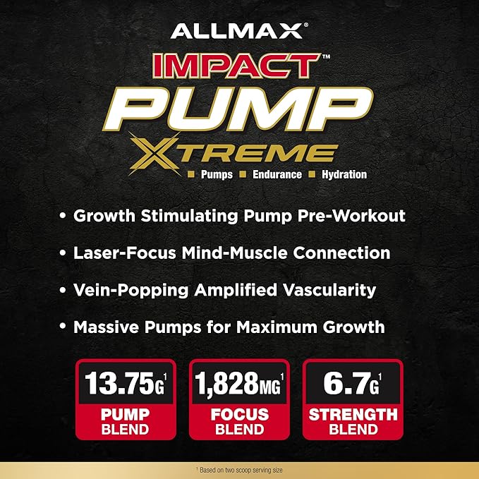 ALLMAX Impact Pump Xtreme Pineapple Mango - 465 g - Stim-Free Pre-Workout Formula - Supports Pumps Endurance &amp Hydration - Up to 30 Servings