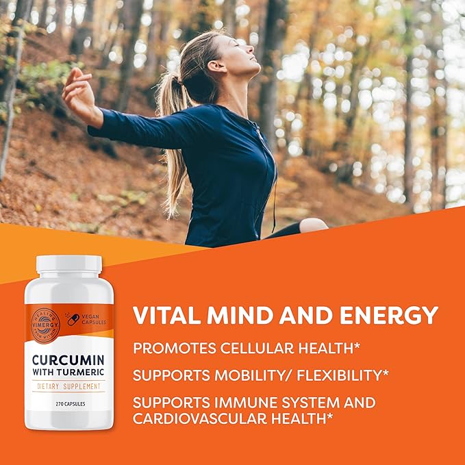 Vimergy Curcumin with Turmeric Capsules – Promotes Bone Health &amp Mobility* – Supports Memory &amp Brain Function* – Kosher Vegan &amp Gluten-Free – (270 ct.)